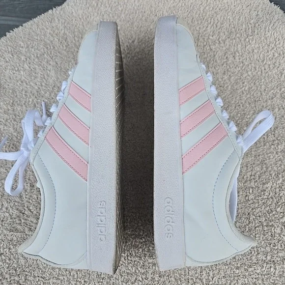 Adidas VL Court Based Shoes Sneakers White With Pink Stripes Women's Sz 9.5 - Picture 11 of 15